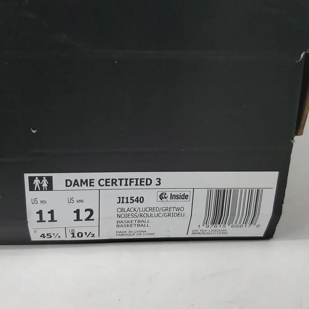 Adidas Dame Certified 3 Black Red Basketball Shoes Men’s 11 NIB